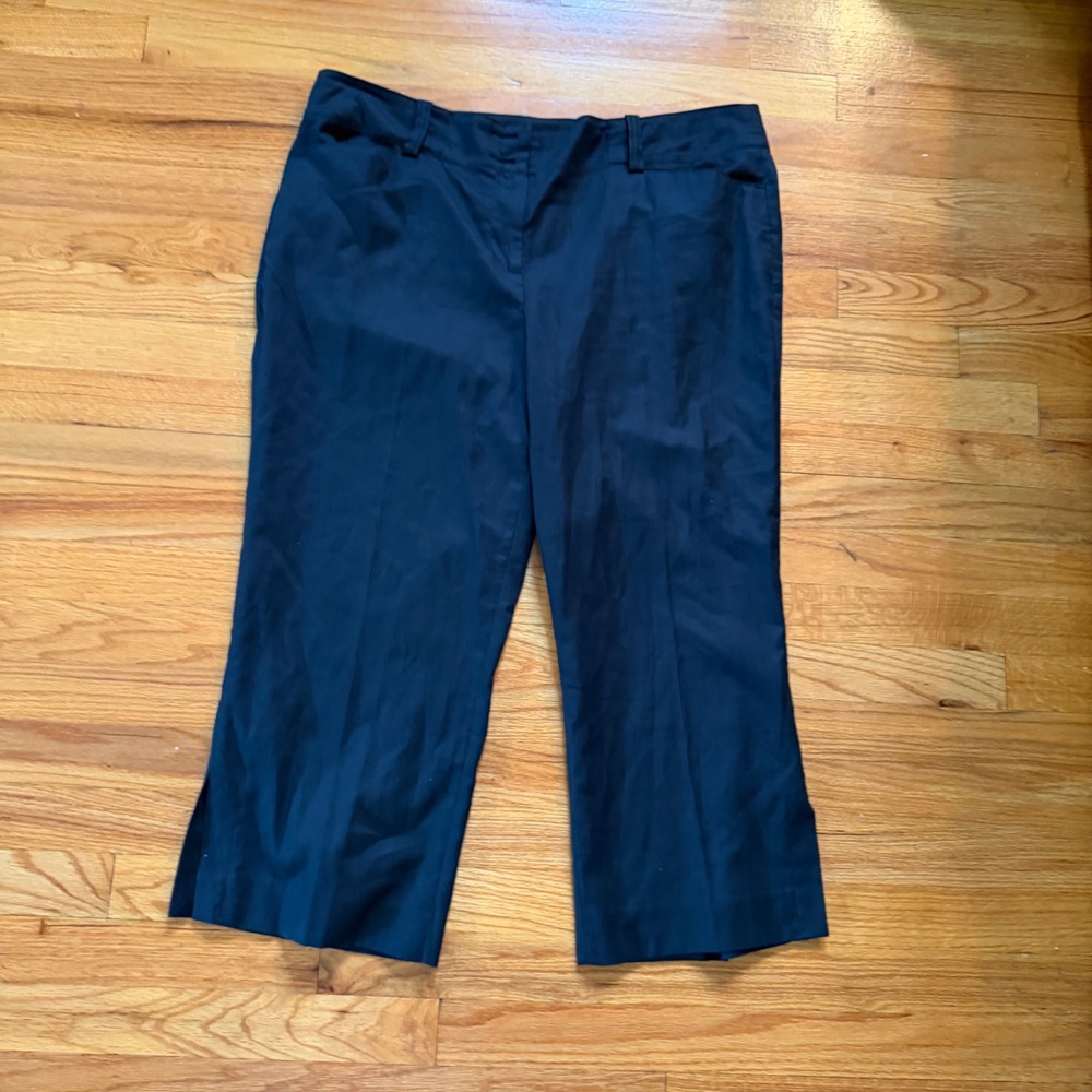 Cabi 491 Crop Pants 16 Navy Blue Cotton Linen Blend Stretch Trousers